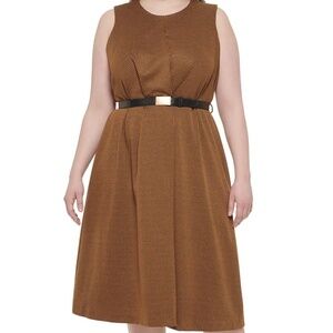 Calvin Klein‎ - Plus Size Belted A-Line Midi Dress